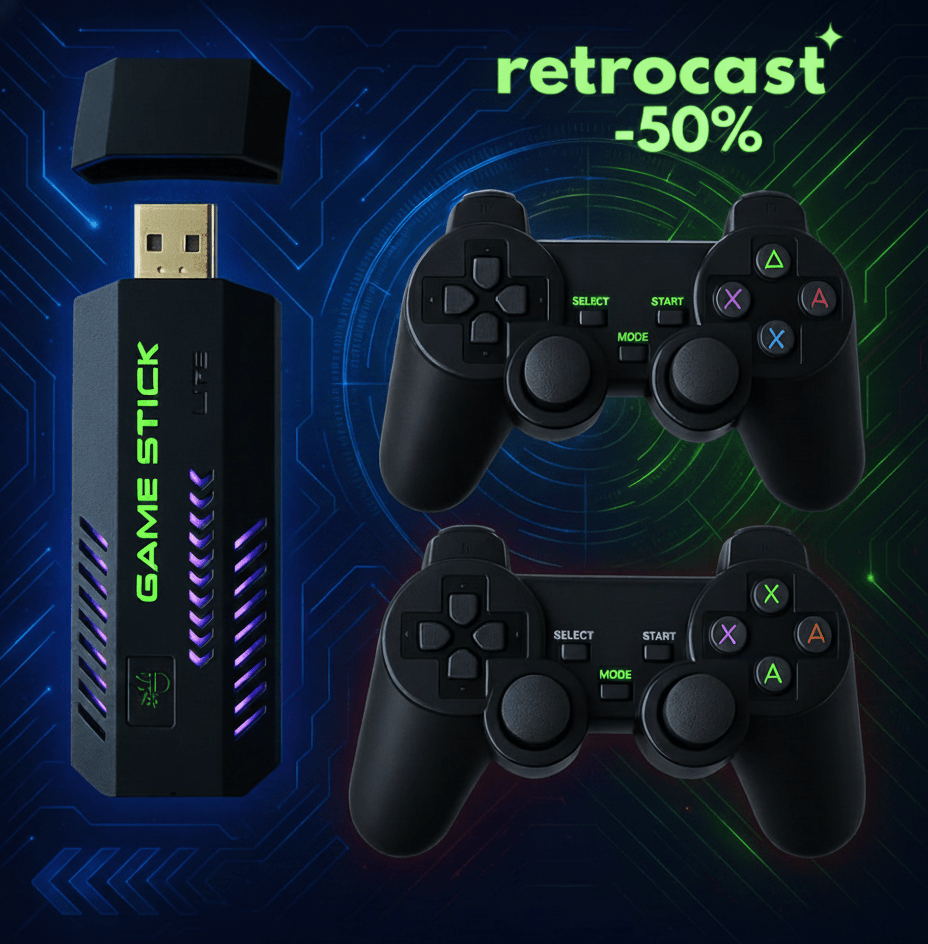 RetroCast™ – Konsola Retro Plug - and - Play + 2 Pady - Kinocast